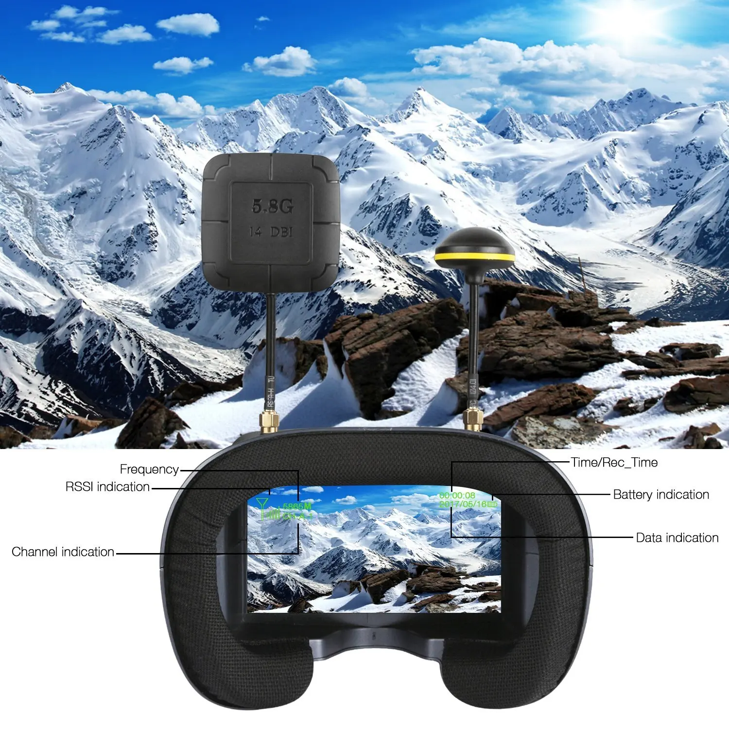 5.8G 40CH 4.3 Inch 800*480 Vid - Fpv Drone Goggles 评论和价格